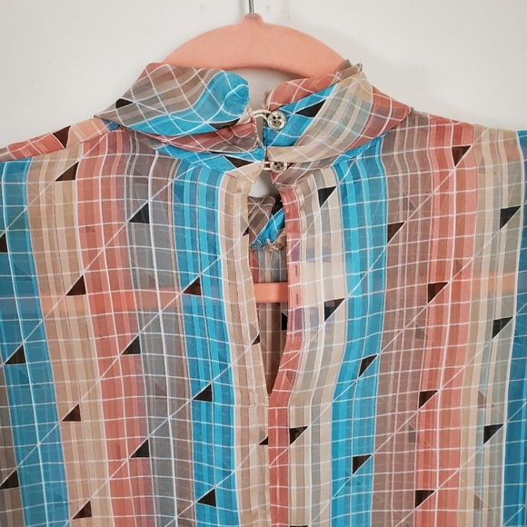 80s 90s Vintage Liz Baker Chiffon Stripe Mockneck Long Sleeve Top size 12 - Picture 6 of 9